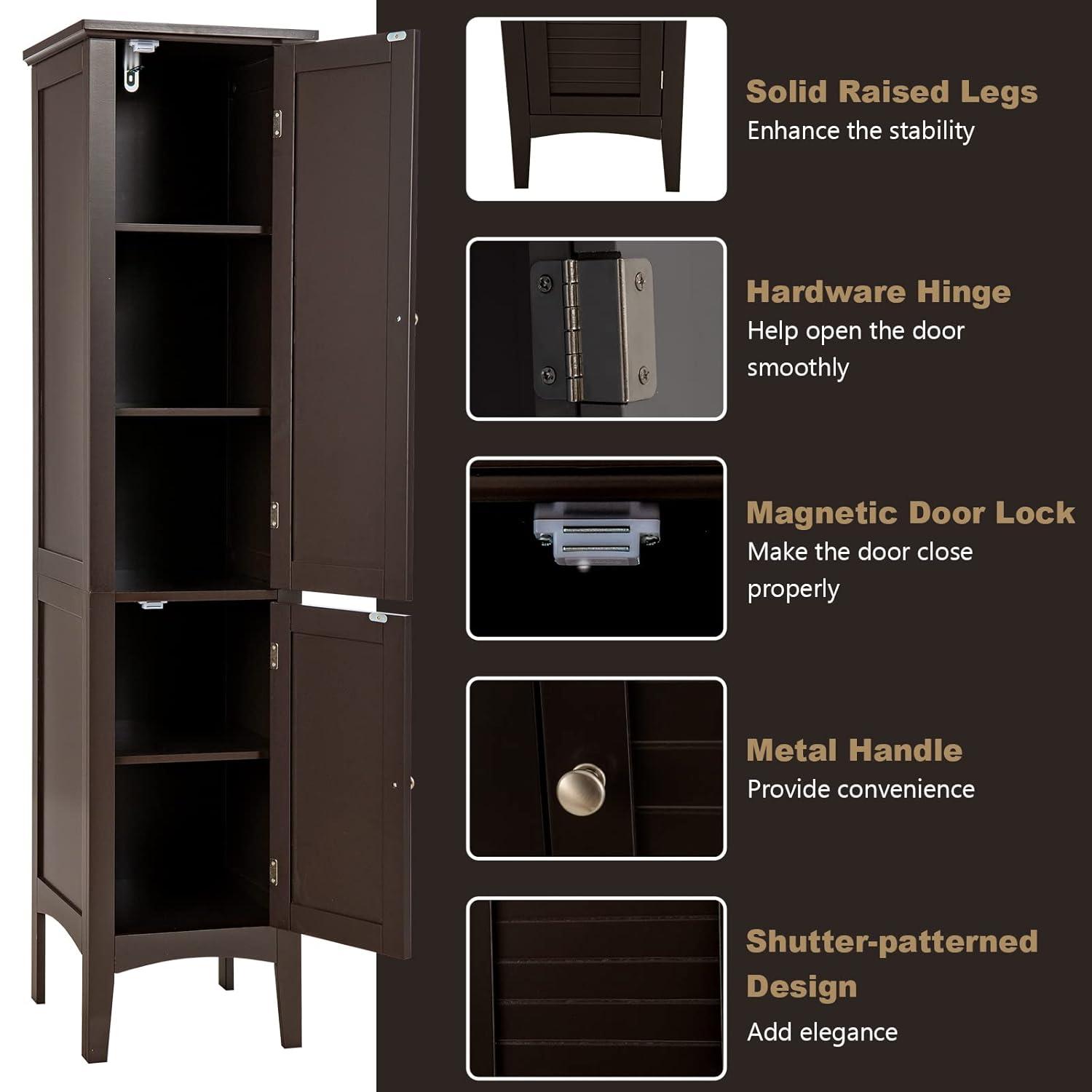 5 Tier  Freestanding Tower Cabinet Tall Bathroom Storage Cabinet Brown