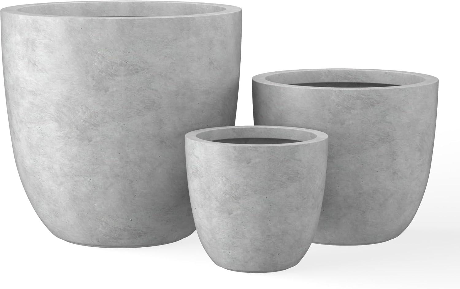 Kante 3 Piece 18", 14", and 10"W Round Planters, Outdoor Indoor Modern Planter Pots, Lightweight, Weather Resistant, Seamless with Drainage Hole Set