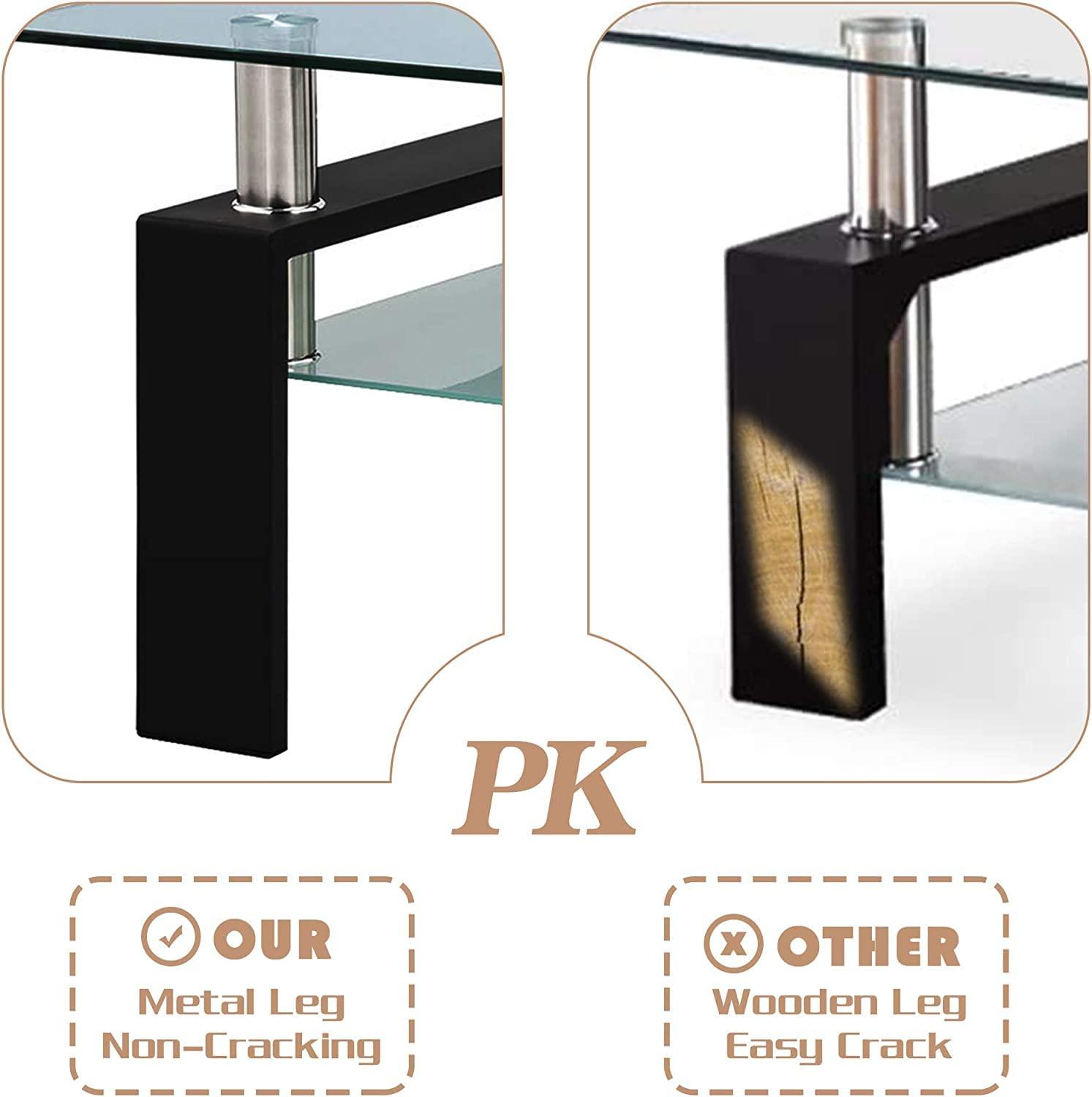 Glass Coffee Table Set of 3 Piece, Living Room Table Set of 3, Black Coffee Table and End Coffee Table Sets, Metal Frame (Black C, Set of 3)