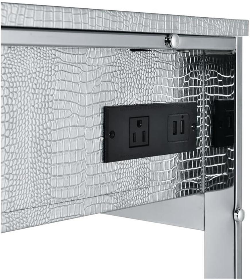50" Myles Vanity Table Antique White, Chrome Finish - Acme Furniture: Built-in Outlet, USB, Storage