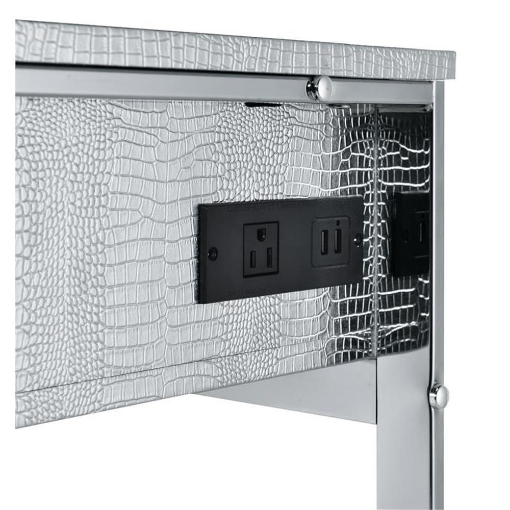 50" Myles Vanity Table Antique White, Chrome Finish - Acme Furniture: Built-in Outlet, USB, Storage