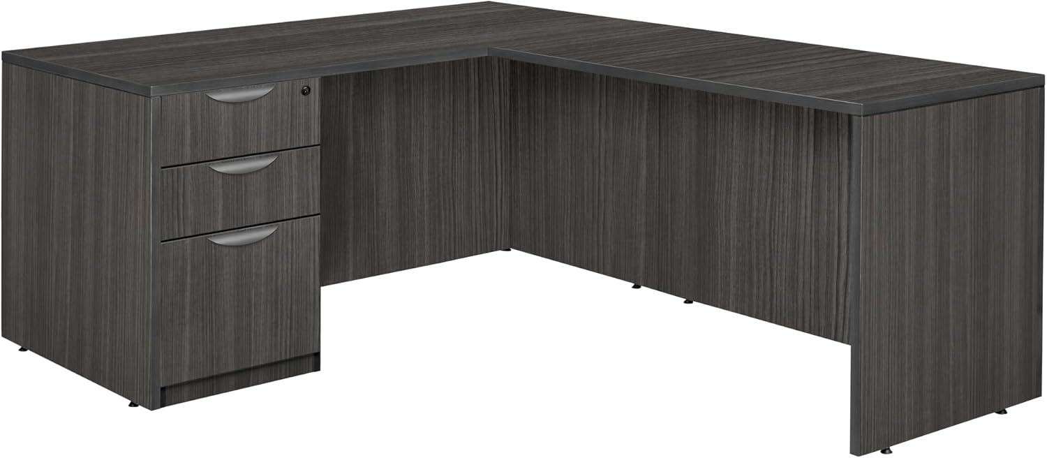 Ash Grey 66" L-Shaped Corner Desk with Filing Cabinet