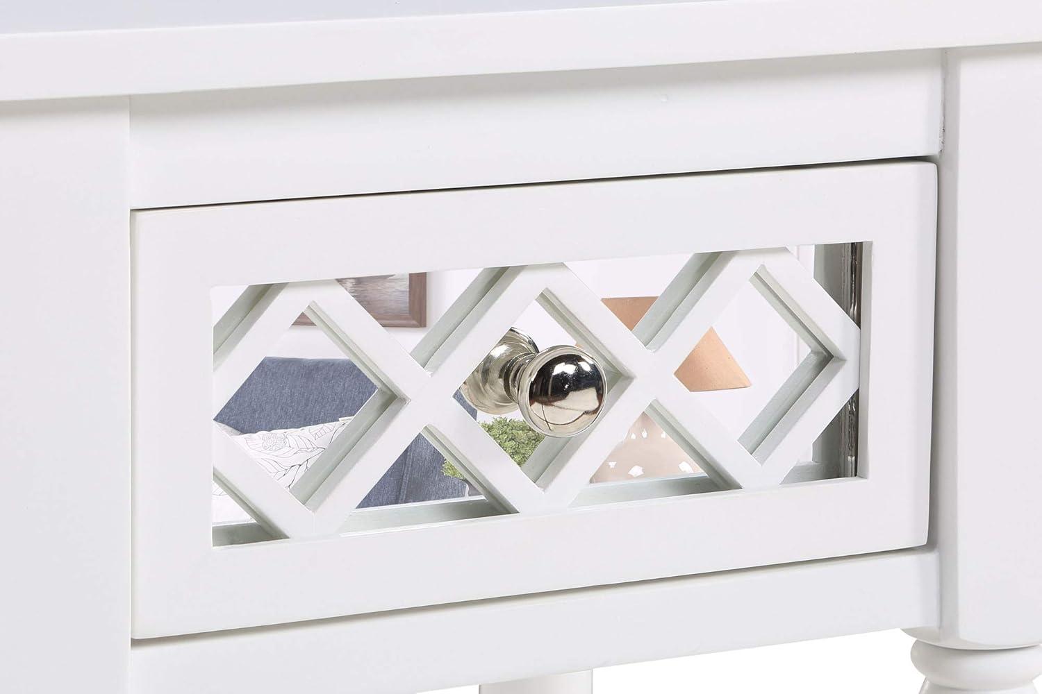 Convenience Concepts French Country Khloe Deluxe 1 Drawer Accent End Table 14" - Traditional Farmhouse Side Table with Mirrored Storage Drawer and Shelf for Living Room, White