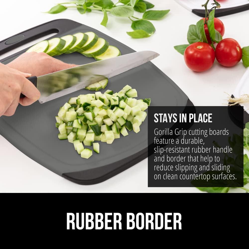 Gorilla Grip Oversized 100% BPA Free Reversible Kitchen Cutting Board Set of 3, Juice Grooves, Dishwasher Safe, Black Gray