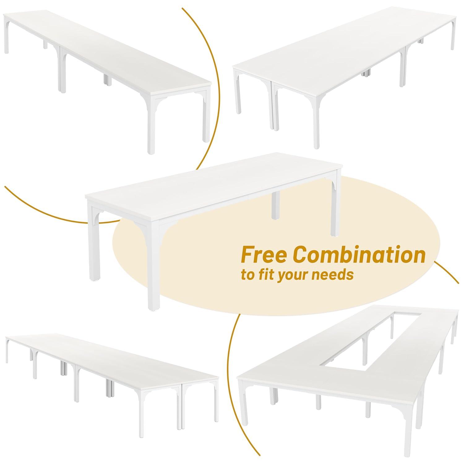13FT Conference Table, Super Sturdy Large Rectangle Meeting Seminar Table for 16 Person, Long Business Tables, 4 Pcs White
