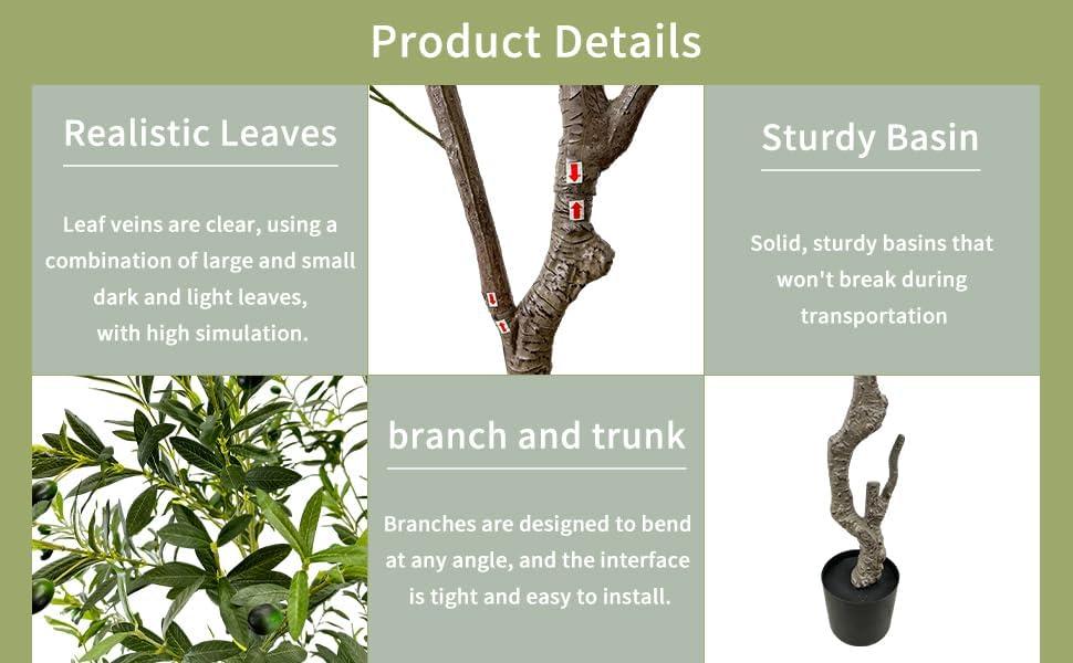 Artificial Tree Faux Olive Tree 8ft(3198leaves) Tall Fake Olive Plant in Pot Fake Silk Tree Faux Plants Indoor