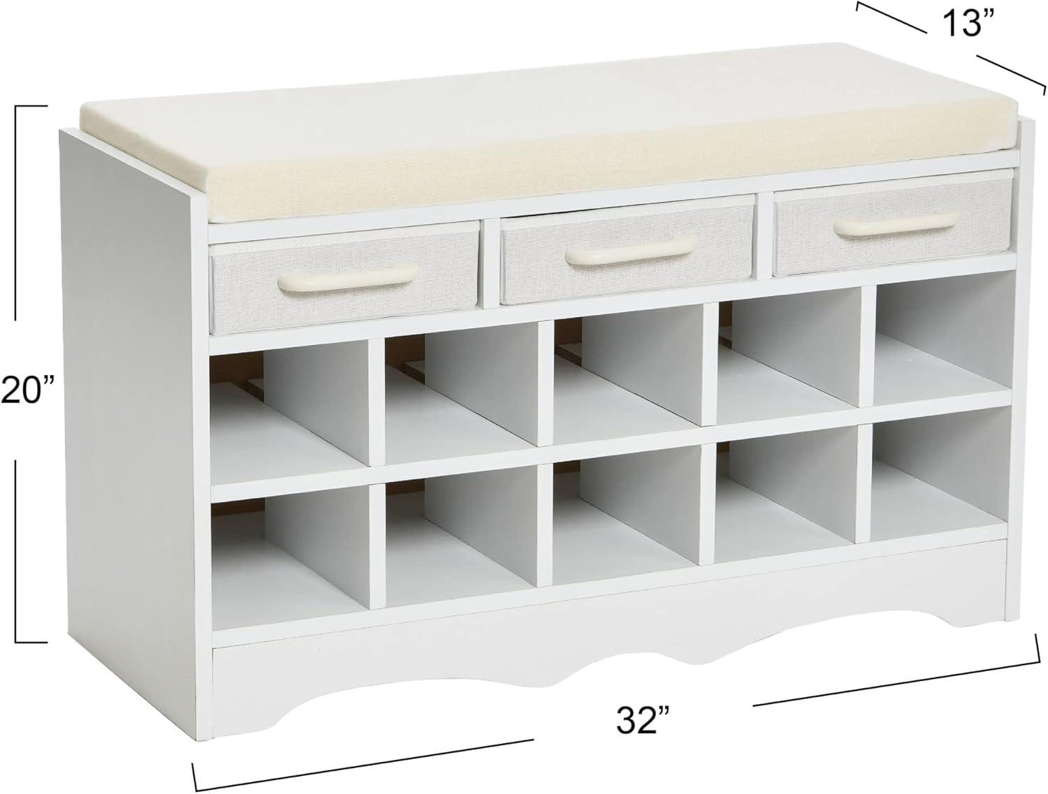 Entryway Storage Bench with 3 Drawers, 10 Shoe Compartments and Cushioned Seat