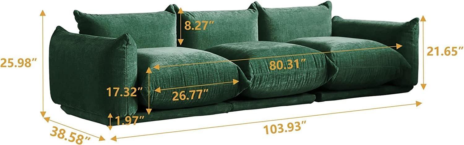 JACH Mid-Century Modern Comfy Couch, Chenille Sectional Sofa Modular Couches with Thick Cushion, 3 Seater 103" Plush Sofas Furniture for Living Room Bedroom Office Apartment, Green