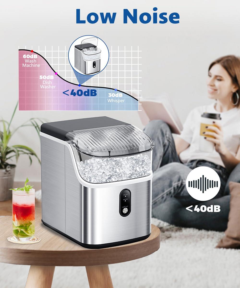 Stainless Steel Portable Countertop Nugget Ice Maker with Self-Cleaning