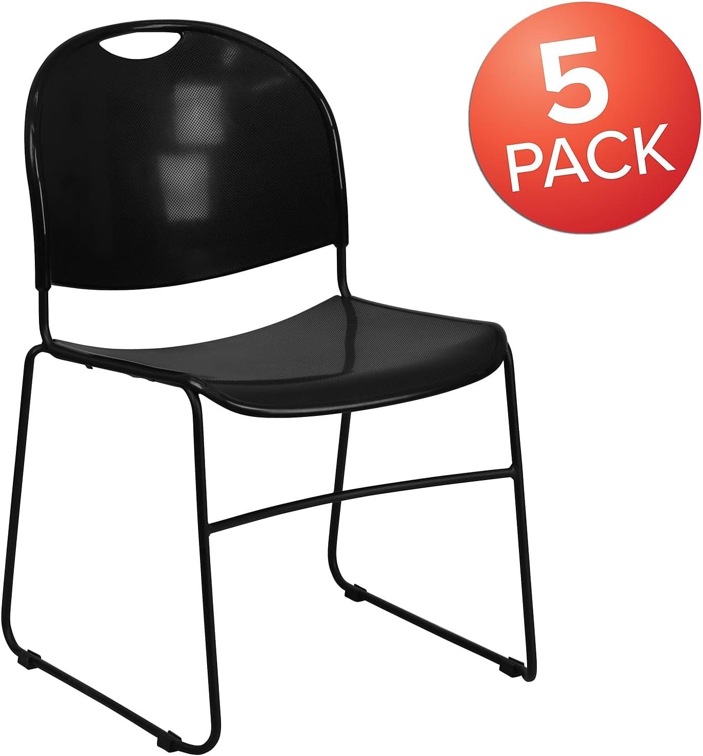 Flash Furniture Gaea 880 lb. Capacity Ultra-Compact Stack Chair with Metal Frame (Set of 5)