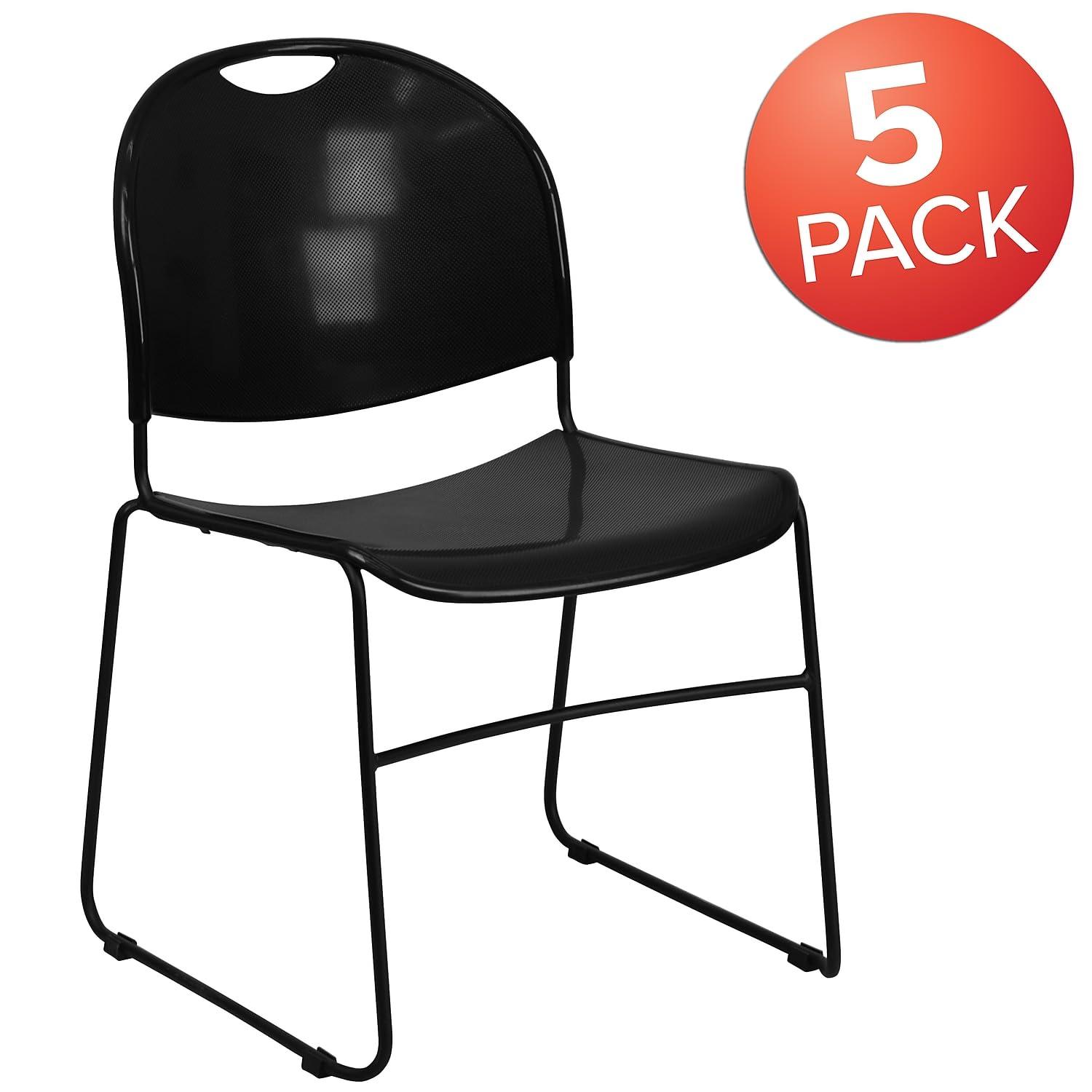 Flash Furniture Gaea 880 lb. Capacity Ultra-Compact Stack Chair with Metal Frame (Set of 5)