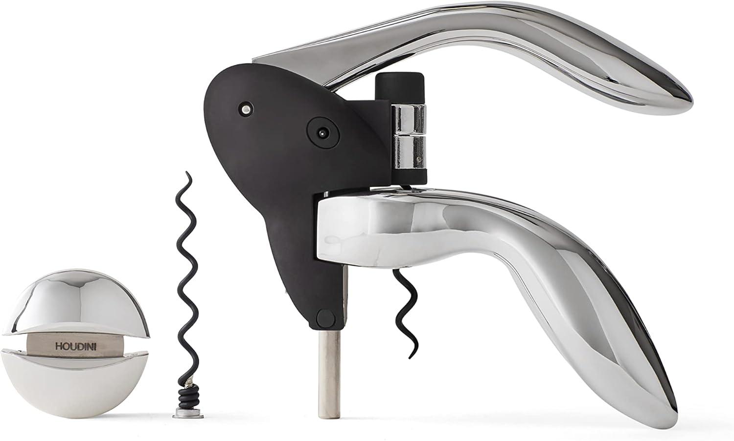 Houdini Houdini Corkscrew Wine Opener, Includes Foil Cutter and Extra Spiral, Black
