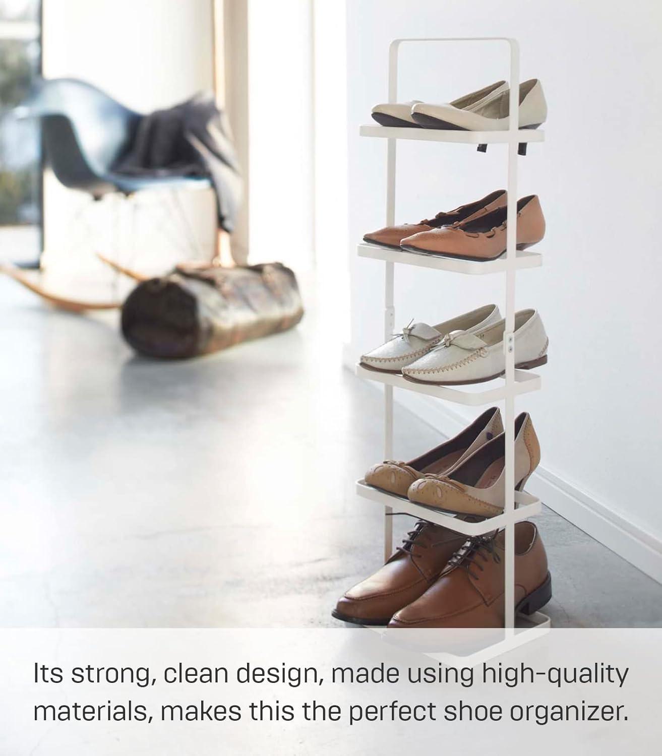 Compact White Metal Shoe Rack, Stackable, 5-Pair Capacity with Handle