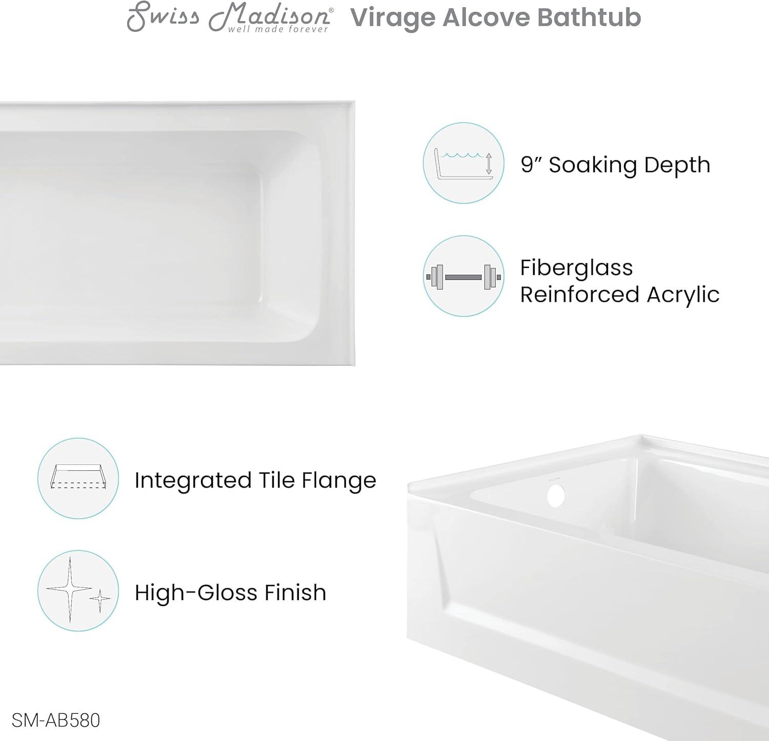 Virage 60" x 30" Alcove Bathtub with Apron