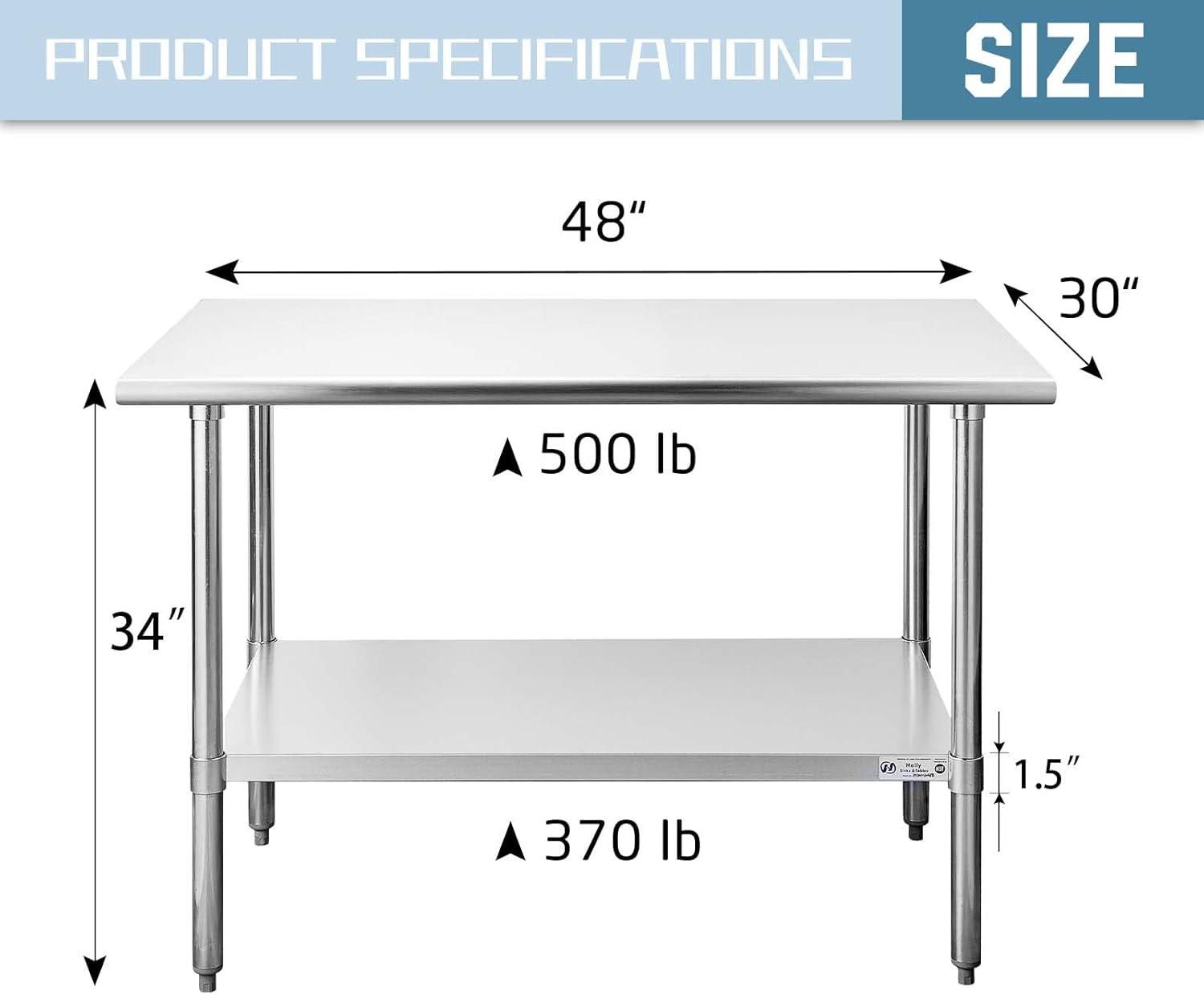 HARDURA Stainless Steel Prep & Work Table 30 x 48 Inches NSF Heavy Duty Commercial with Undershelf and Backsplash, Galvanized Legs for Commercial Food Prep