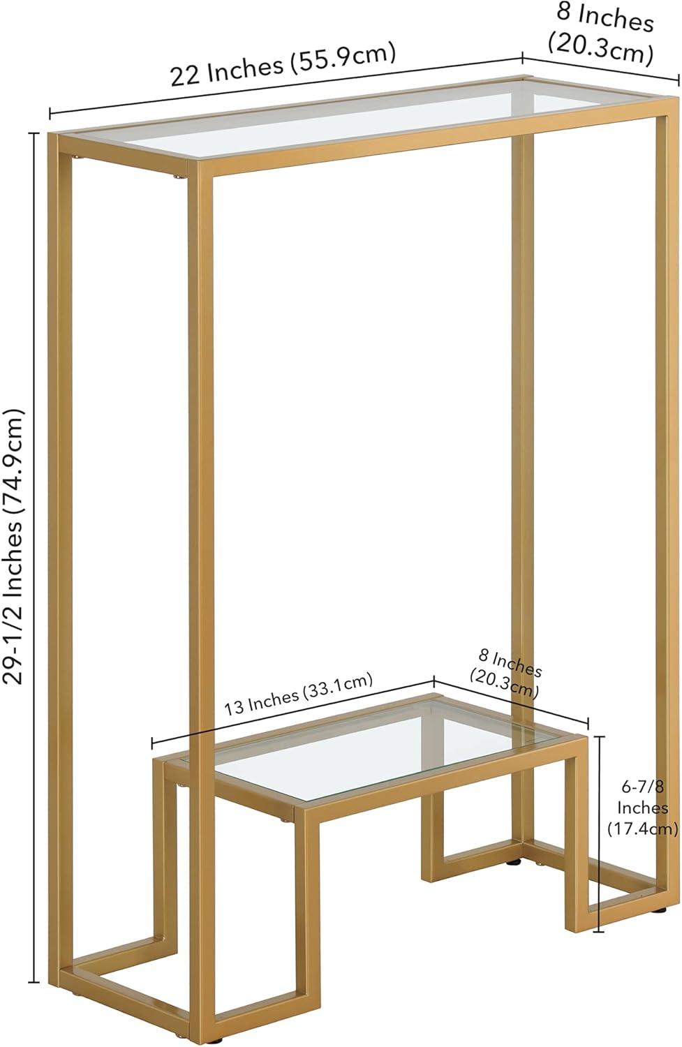 Athena Brass 22" Wide Mini Console Table with Tempered Glass Shelf