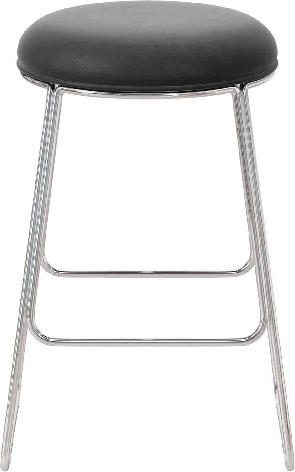 Southlake Backless Metal Counter Height Barstool Chrome/Black Vinyl - Hillsdale Furniture: Round Upholstered Kitchen Stool