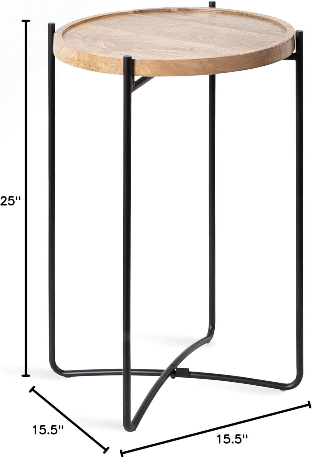Kate and Laurel Vale Round Metal Side Table, 16x16x25, Natural and Black
