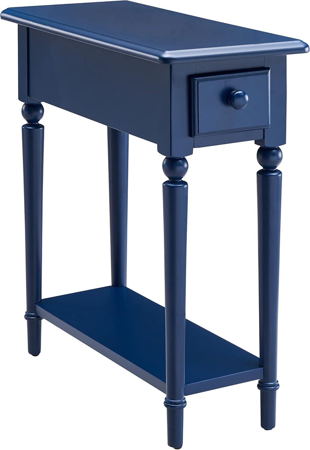 Leick Home 1-Drawer Solid Wood Coastal 10 in. Narrow End Table with Shelf, Navy Blue