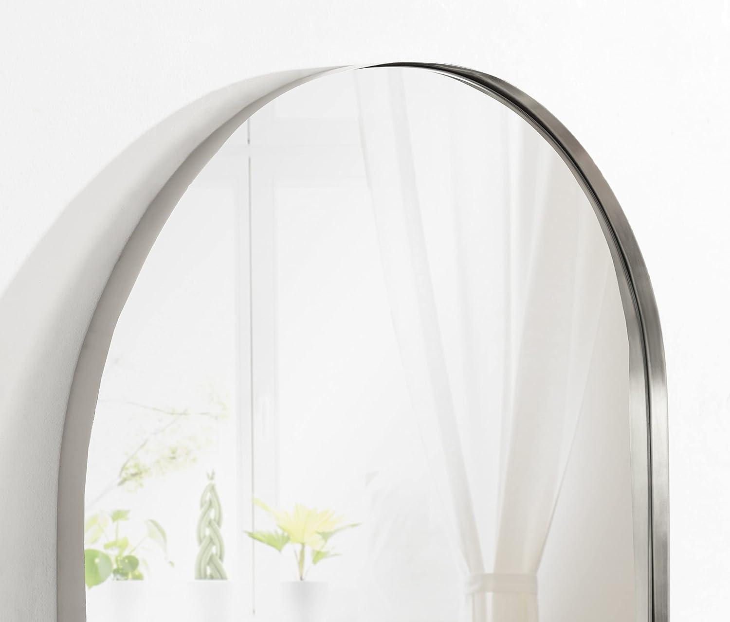 16"x48" Rollo Capsule Framed Decorative Wall Mirror Silver - Kate & Laurel All Things Decor: Full-Length, Oval, Metal Frame
