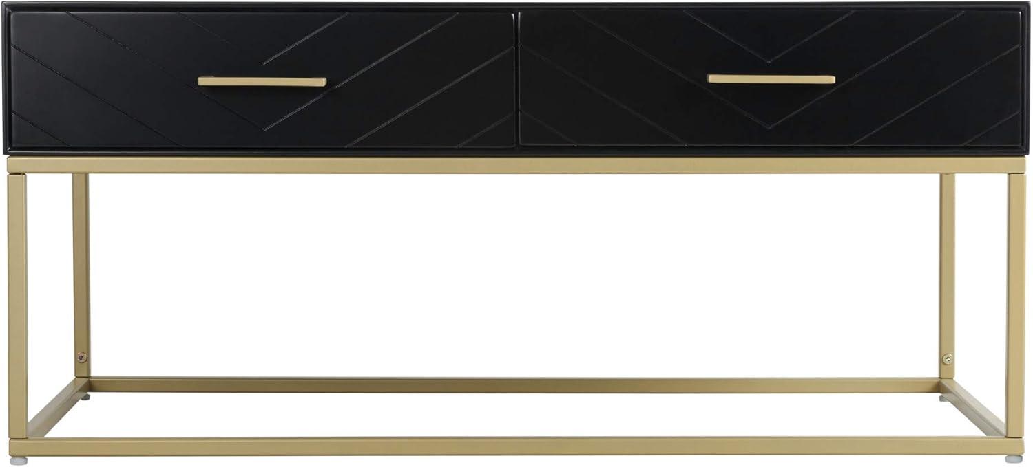 Tommy Hilfiger Ellias Modern Coffee Table with Two Drawers, Glossy Black Top, Golden Metal Frame