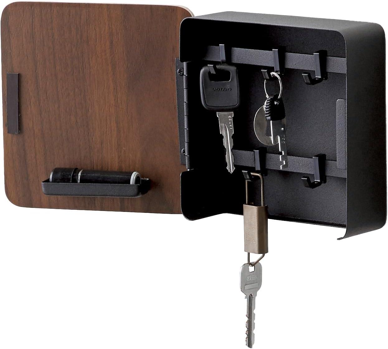 Yamazaki Home Yamazaki Home Square Magnetic Key Cabinet, Wood Accented Keychain Organizer, Steel + Wood, Magnetic