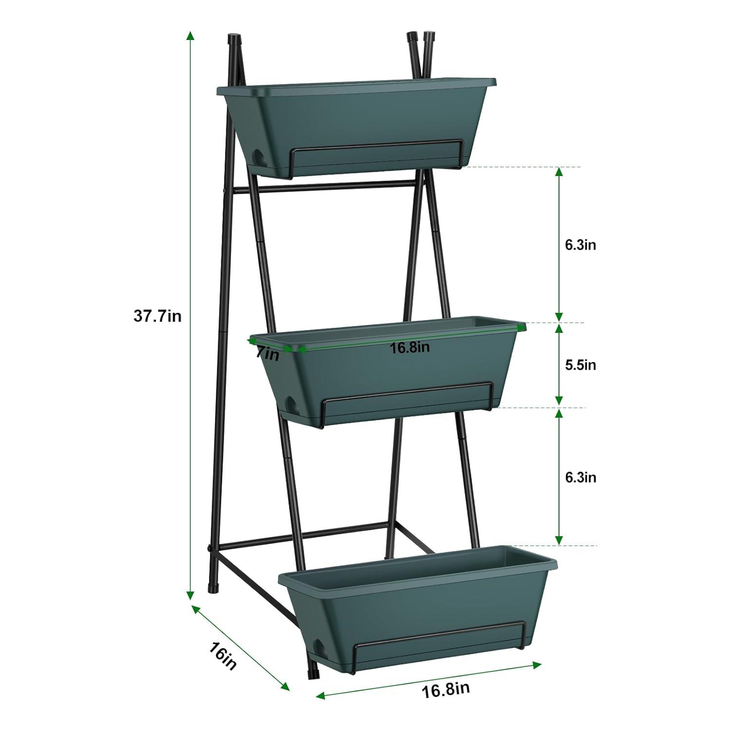 Raised Garden Bed 3 Tier Vertical Garden Planter Standing Garden Bed Planter Box Outdoor Herb Planter with Drainage Holes Removable Tray for Patio Balcony Porch Green C49