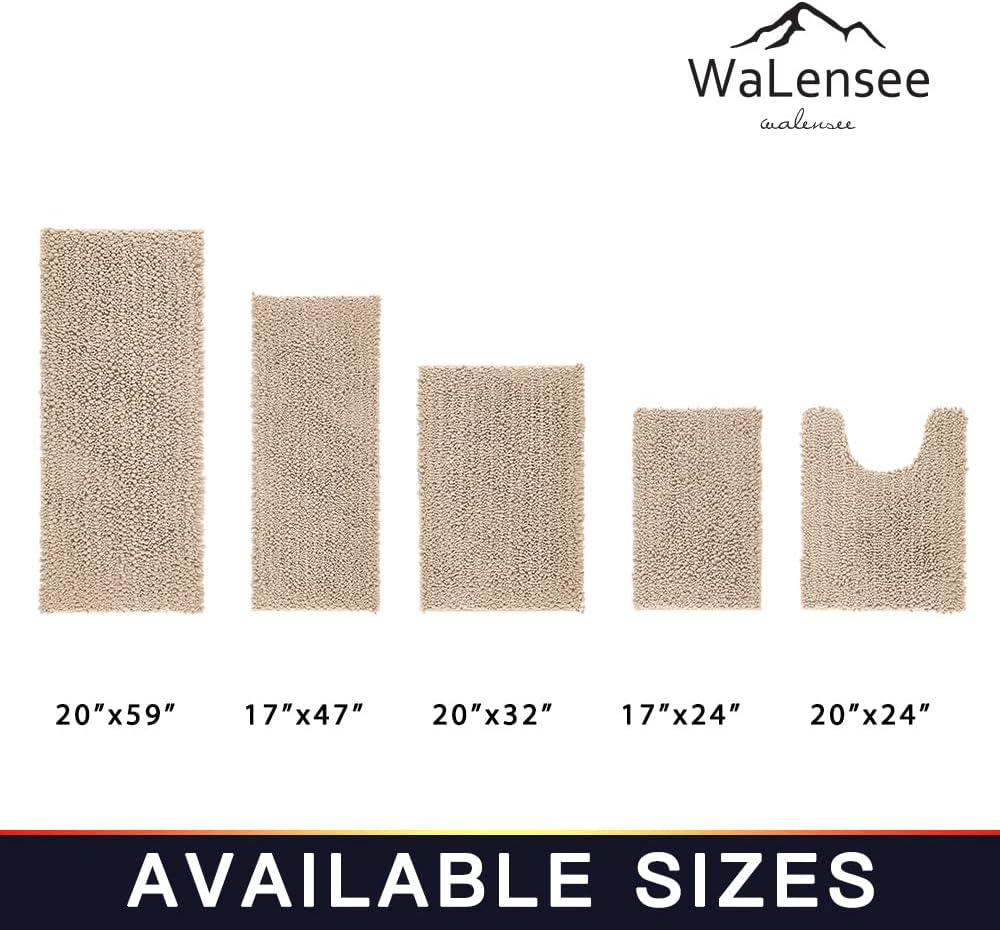 Walensee Bathroom Rug Non Slip Bath Mat (24x17 Inch Beige) Water Absorbent Super Soft Shaggy Chenille Machine Washable Dry Extra Thick Perfect Absorbant Best Small Plush Carpet for Shower Floor