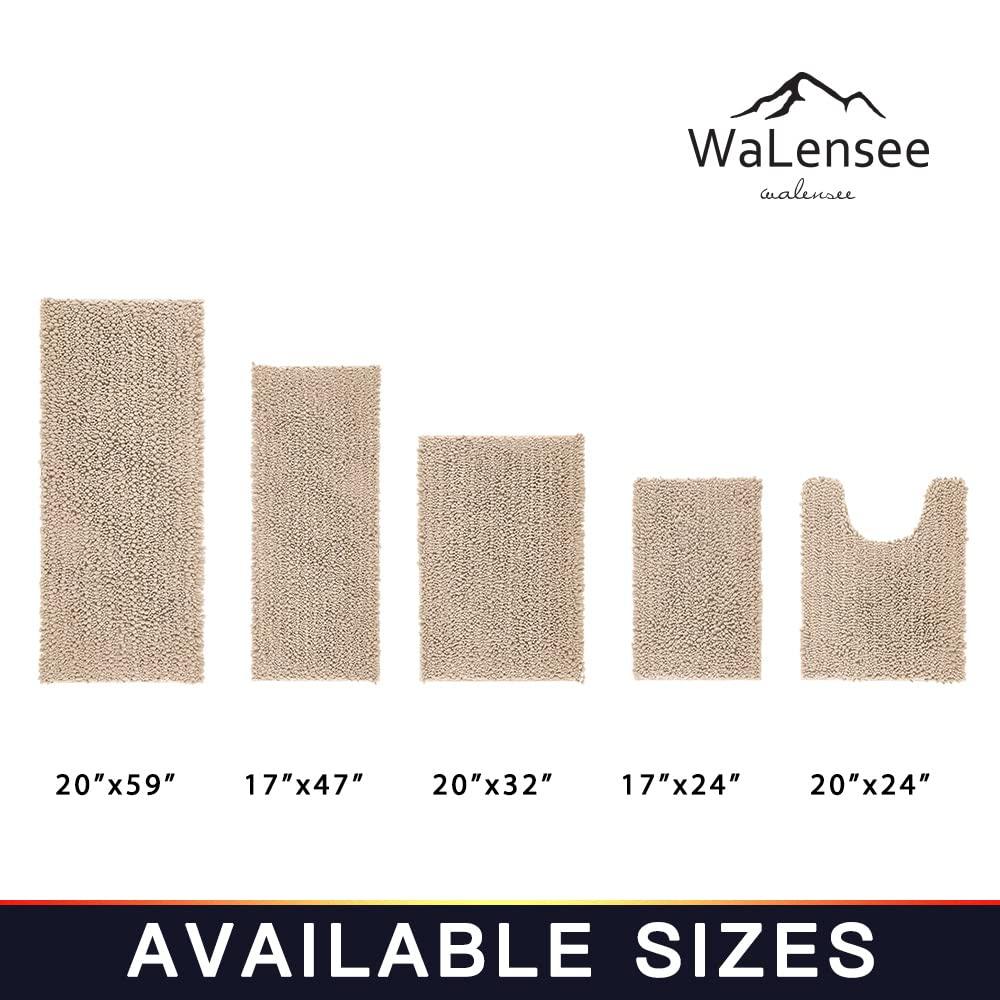 Walensee Bathroom Rug Non Slip Bath Mat (24x17 Inch Beige) Water Absorbent Super Soft Shaggy Chenille Machine Washable Dry Extra Thick Perfect Absorbant Best Small Plush Carpet for Shower Floor