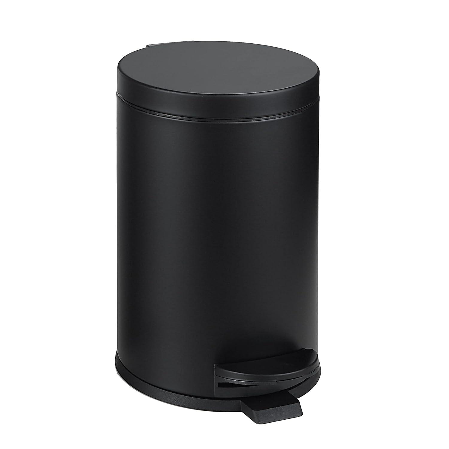 SunnyPoint Round Trash Can with Plastic Inner Bucket 1.2 Gallon Black (YH-TCAN-BLK)