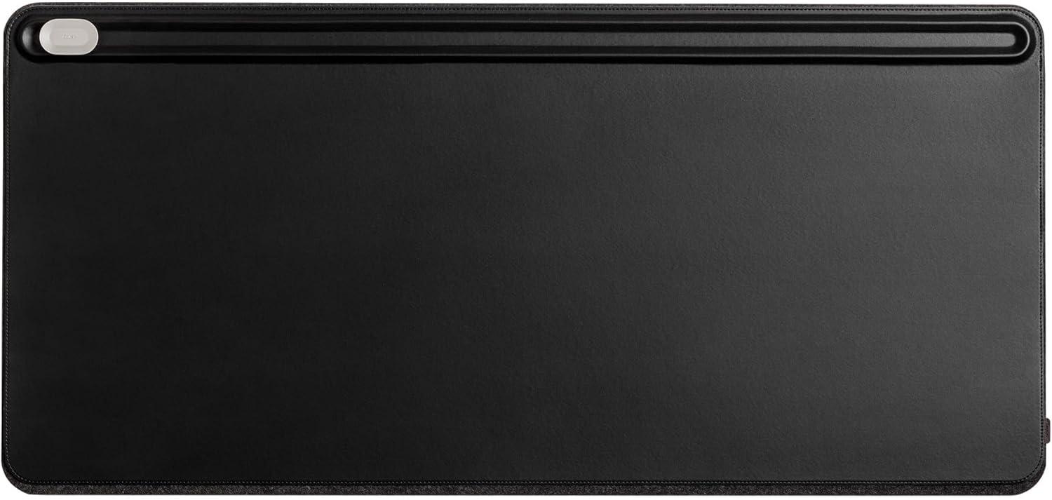 Large Black Faux Leather Desk Mat with Magnetic Cable Holder