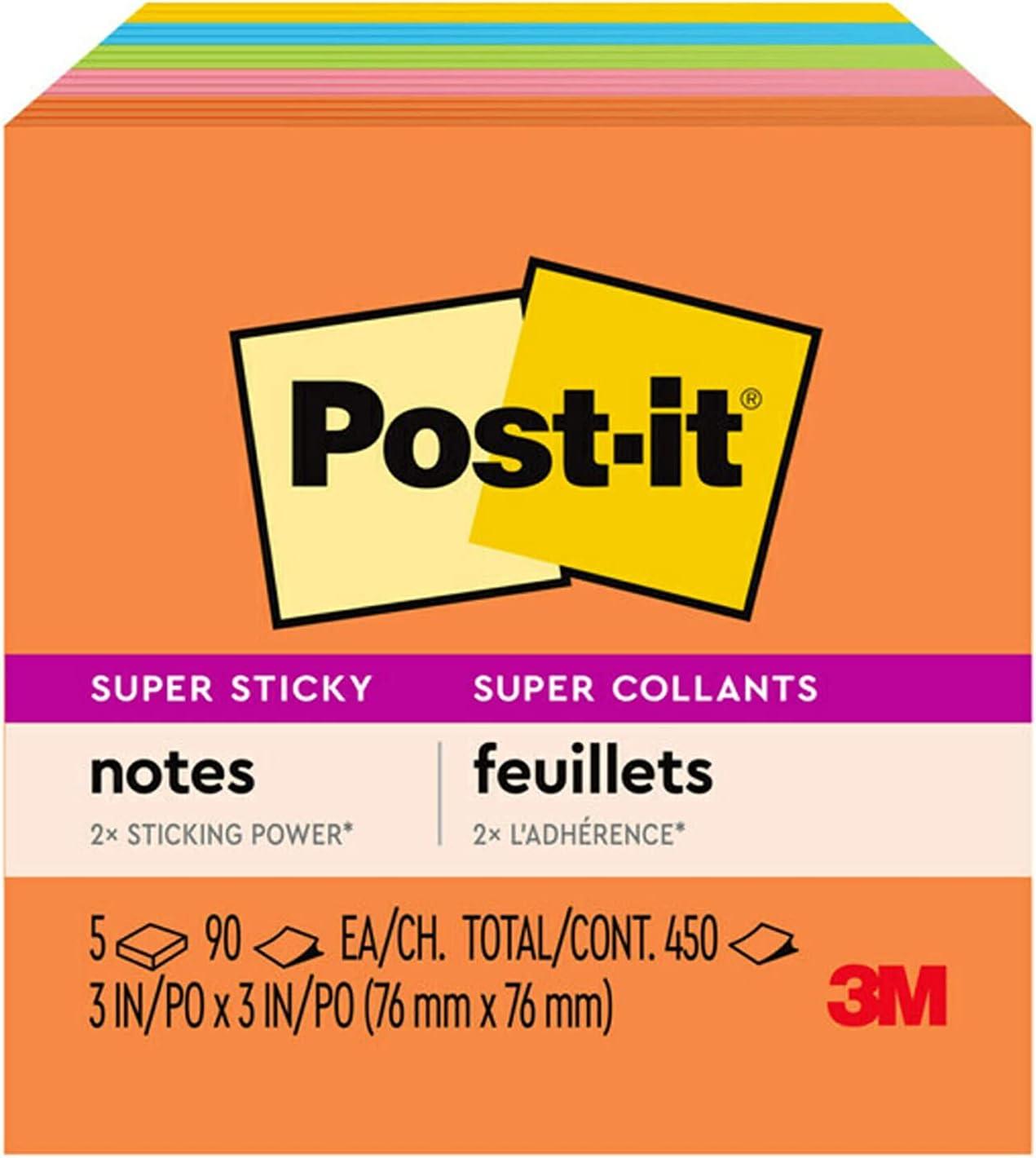 Post-it® Super Sticky Notes, 3 in x 3 in, Energy Boost Collection, 5 Pads/Pack