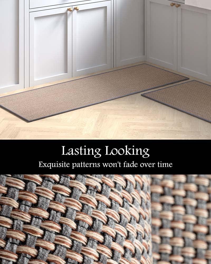 MontVoo Kitchen Rugs and Mats Washable [2 PCS] Non-Skid Natural Rubber Kitchen Mats for Floor Runner Rugs Set for Kitchen Floor Front of Sink, Hallway, Laundry Room 17"x30"+17"x47" (Granny Grey)