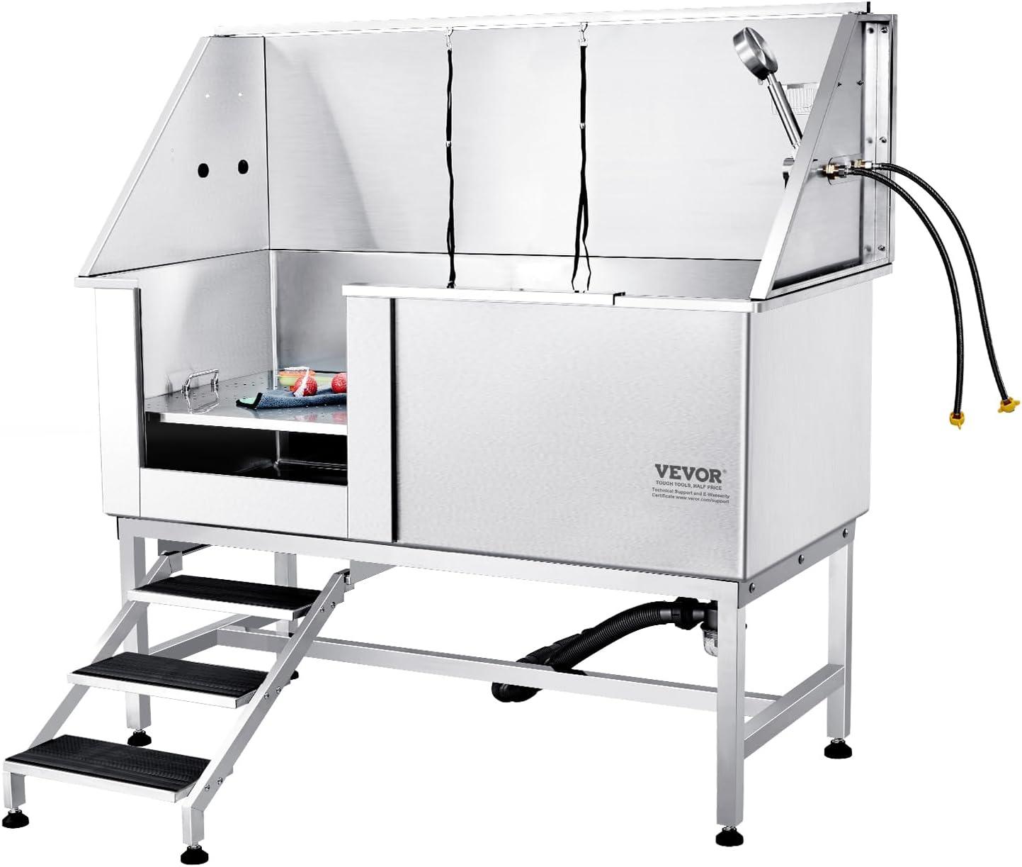VEVOR 62" W Metal Dog Grooming Tub with Left Door Opening