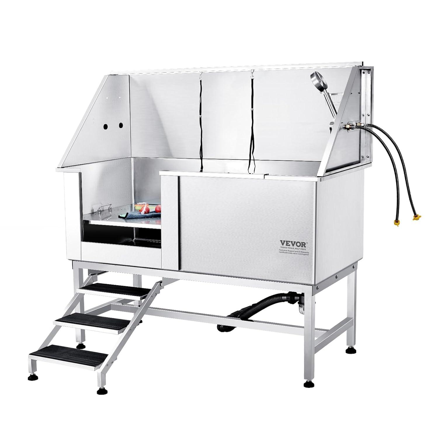 VEVOR 62" W Metal Dog Grooming Tub with Left Door Opening