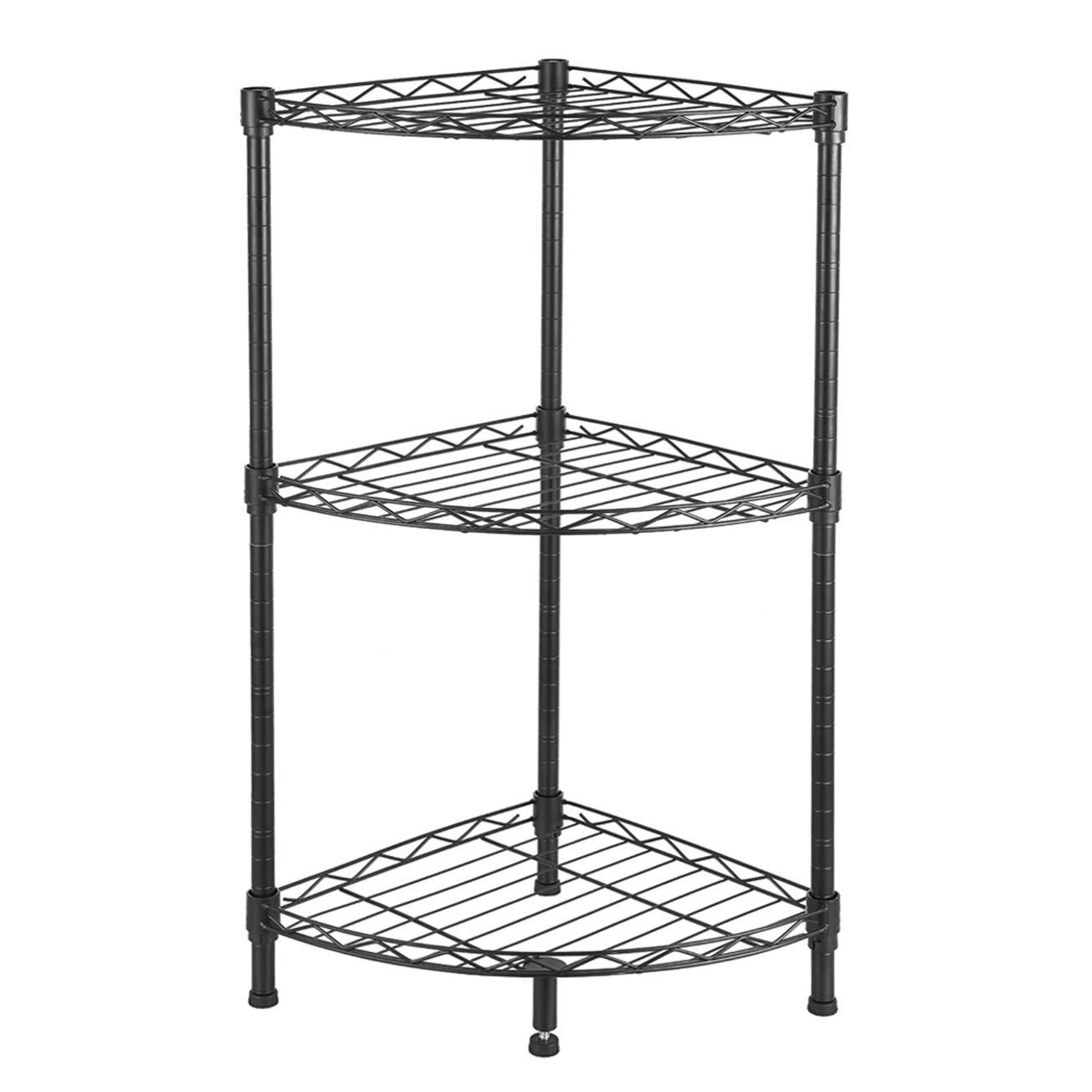 3-Tier Corner Wire Shelving Utility Storage Organizer Shelf Rack for Kitchen Living Room Bathroom MITPATY