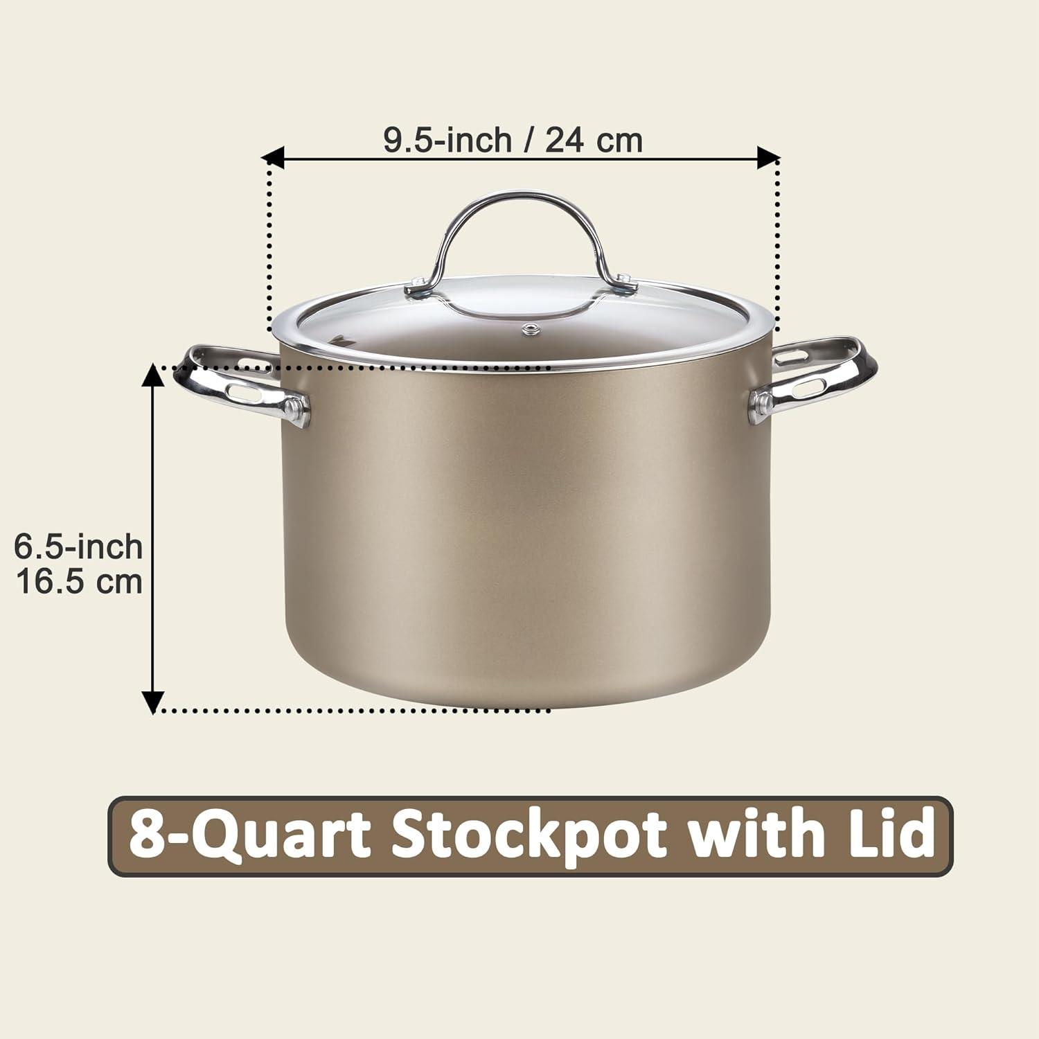 Bronze 8-Quart Hard Anodized Ceramic Nonstick Stockpot with Lid