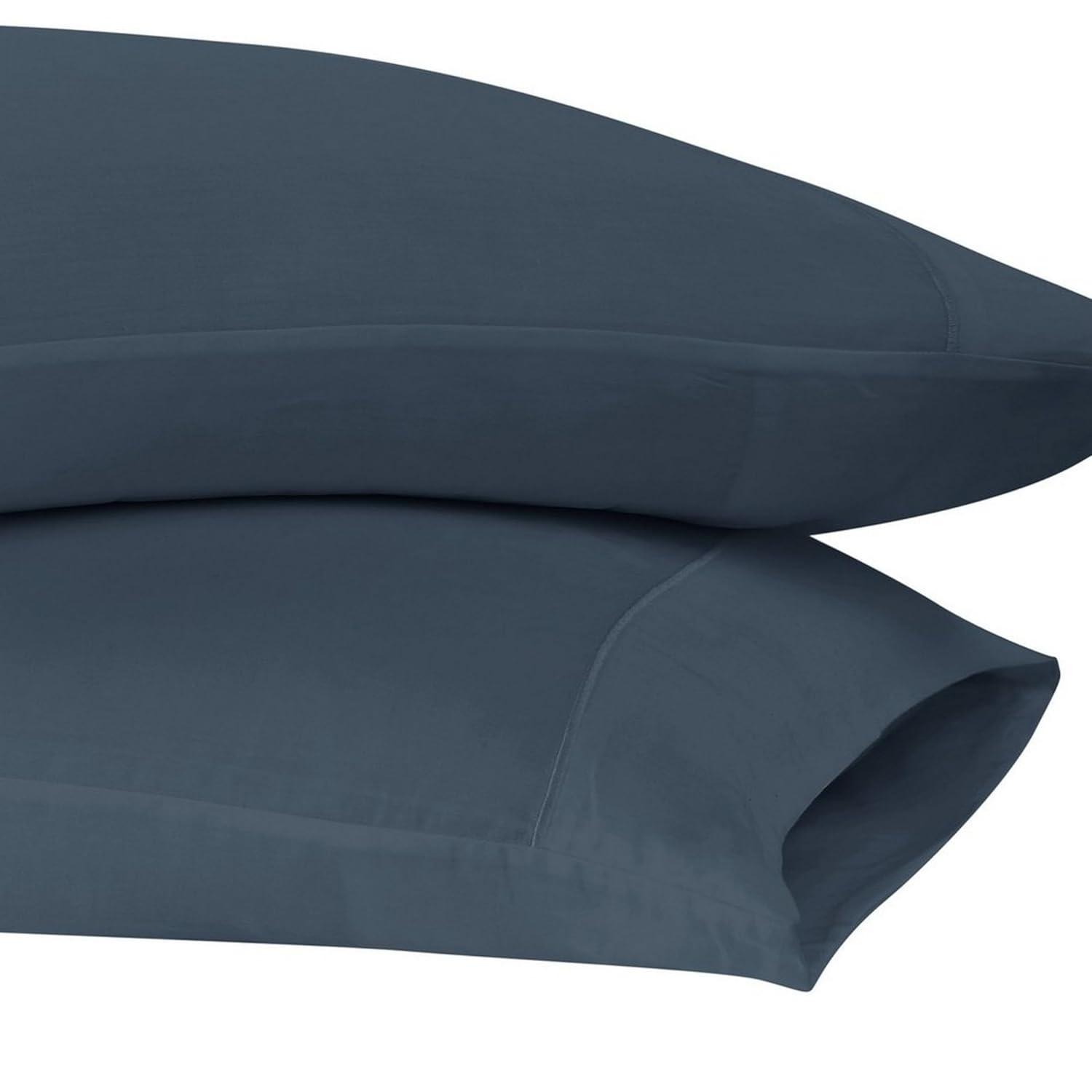 Blue Cotton Sateen Standard Pillowcase Set