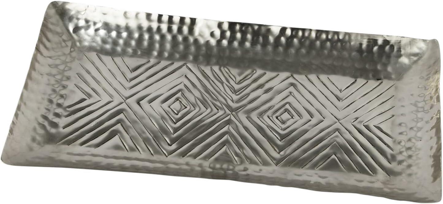 Creative Co-Op Decorative Aluminum Tray with Geometric Design, Antique Silver Finish