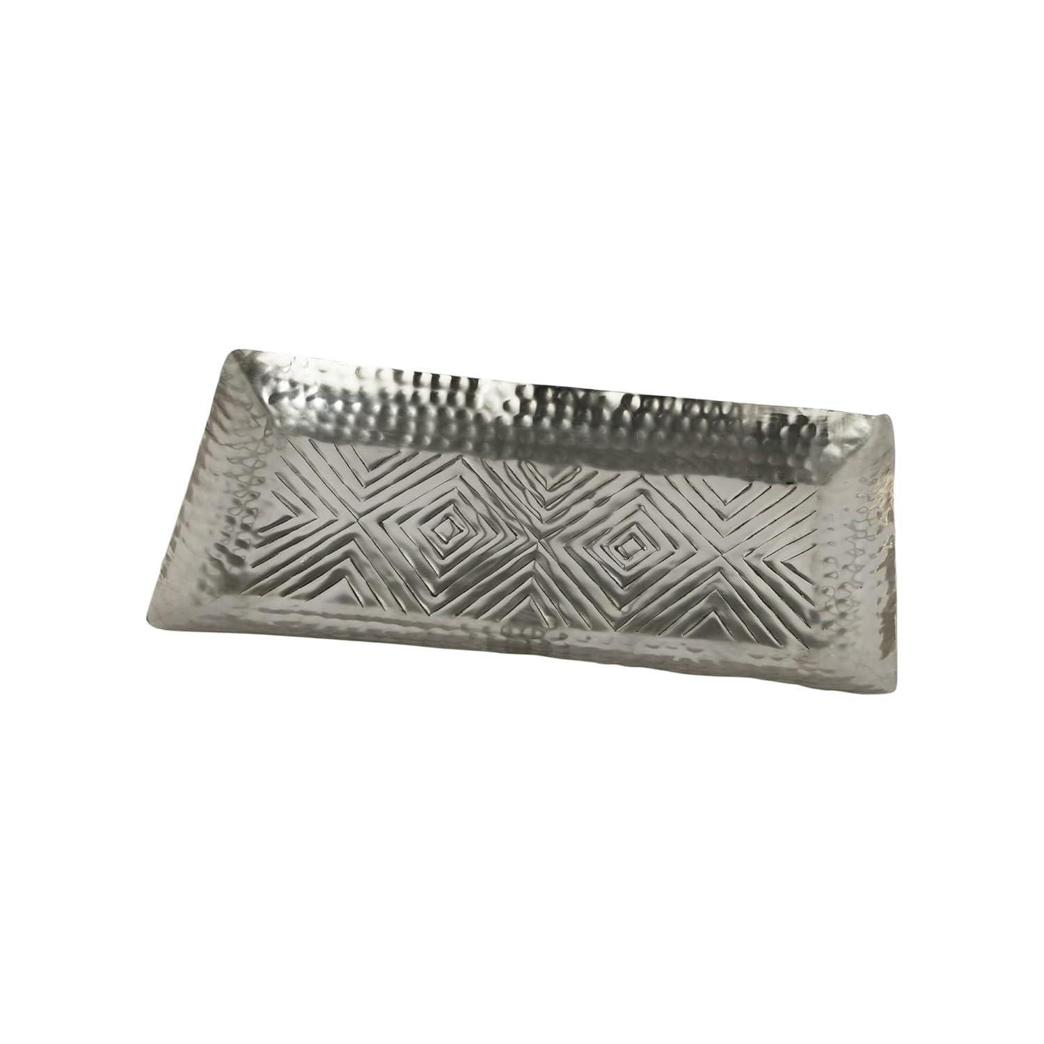Creative Co-Op Decorative Aluminum Tray with Geometric Design, Antique Silver Finish