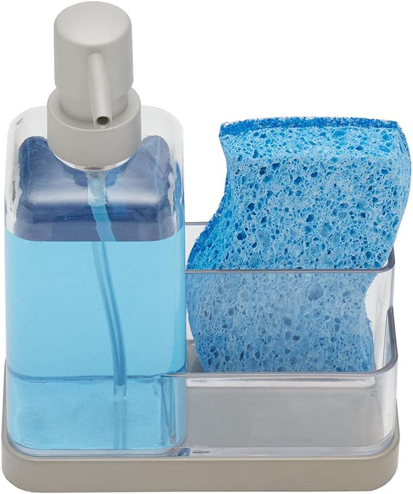 Home Basics 13.5 oz. Plastic Soap Dispenser with Sponge Compartment, Satin Nickel