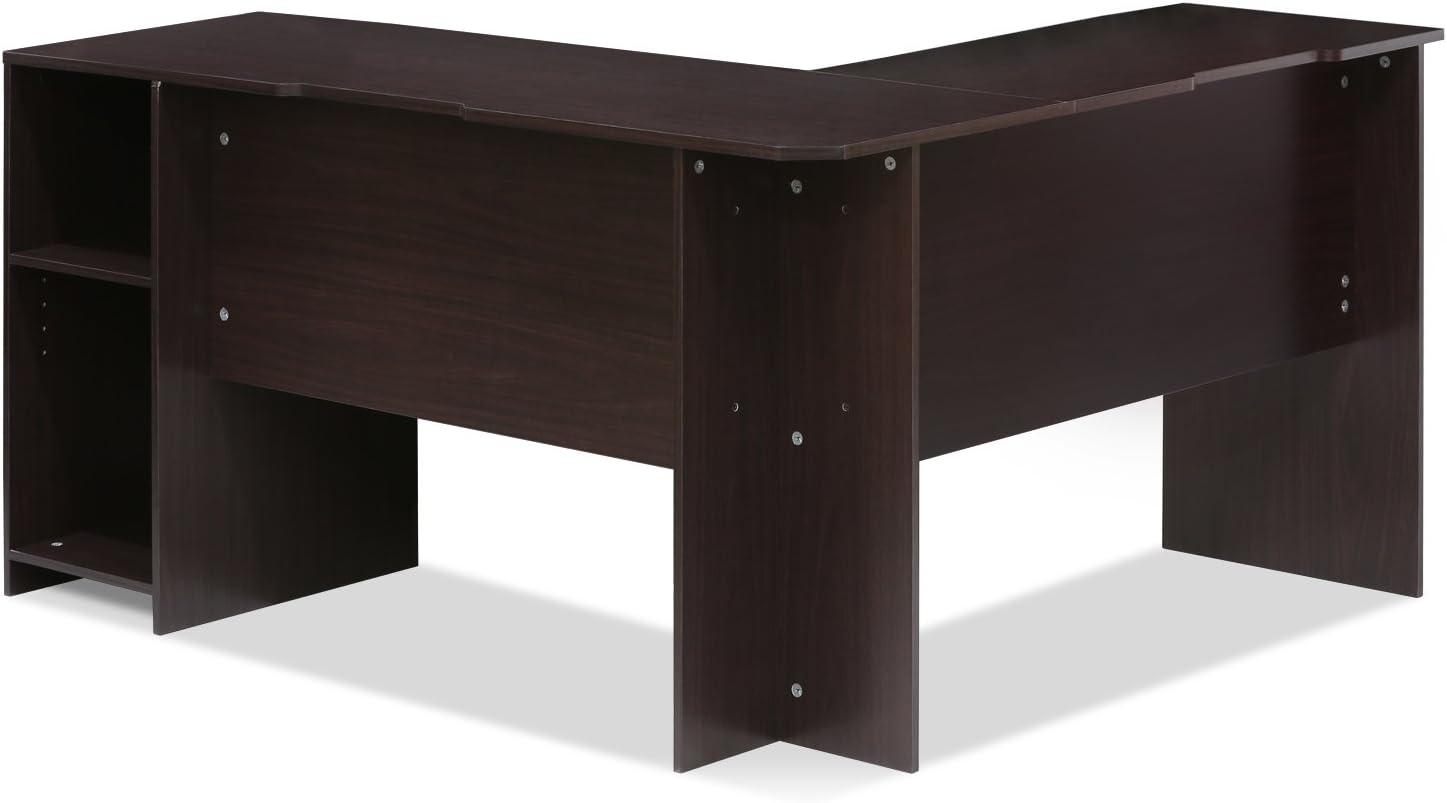 Furinno L-Shaped Computer Desk Study Gaming Table Corner Workstation with Open Bookshelves,Espresso