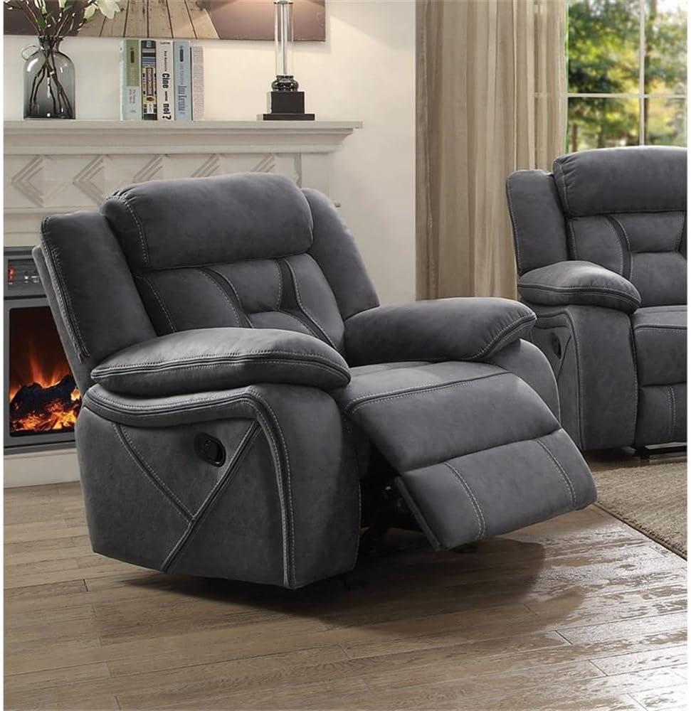 Pillow Padded Glider Recliner With Contrast Stitching Gray - Saltoro Sherpi