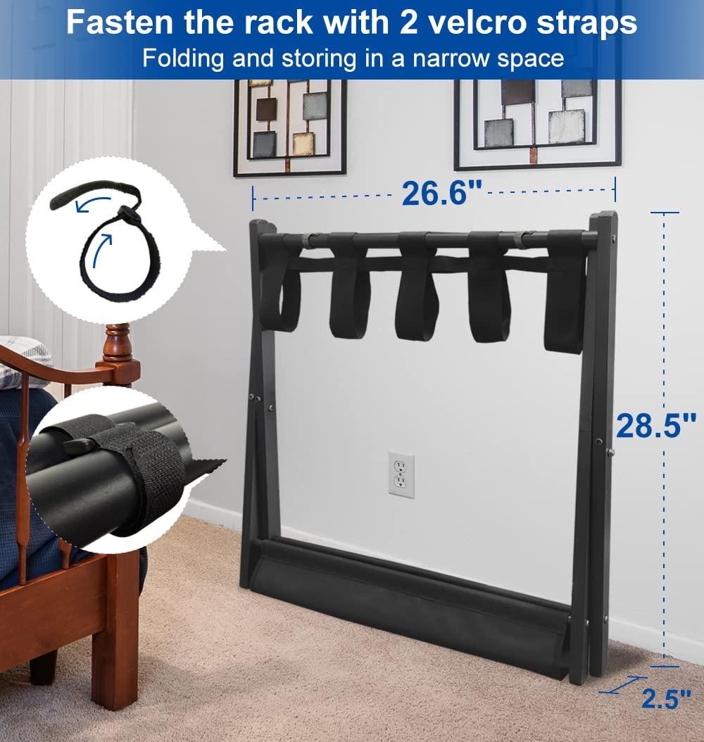 BINO Luggage Rack For Guest Room, Suitcase Stand With Storage Shelf, Steel Frame, Foldable For Easy Storage, Hotel, Bedroom, Black