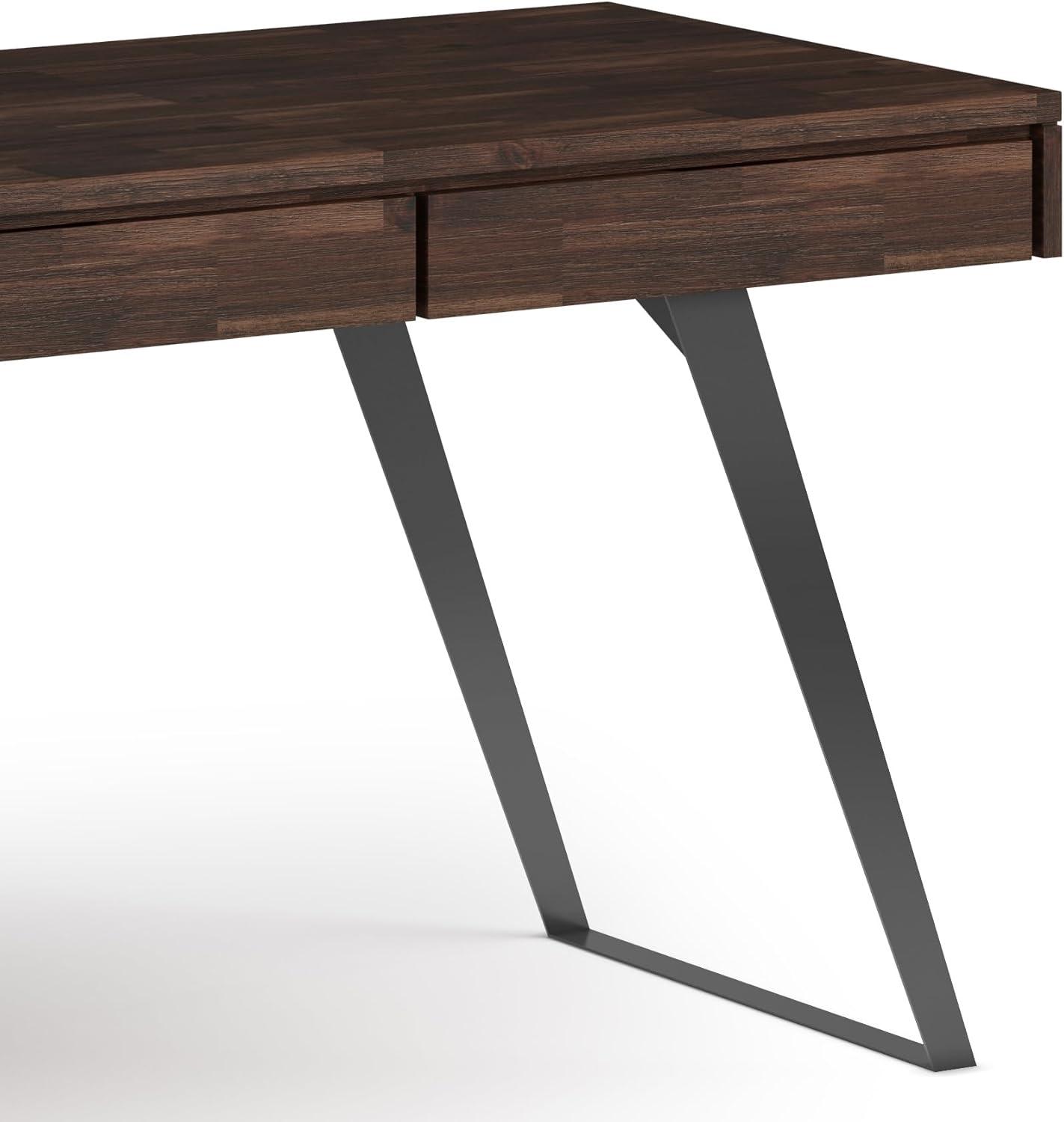 Simpli Home Lowry Solid Acacia Wood Desk, Industrial Style with Keyboard Tray and 2 Drawers