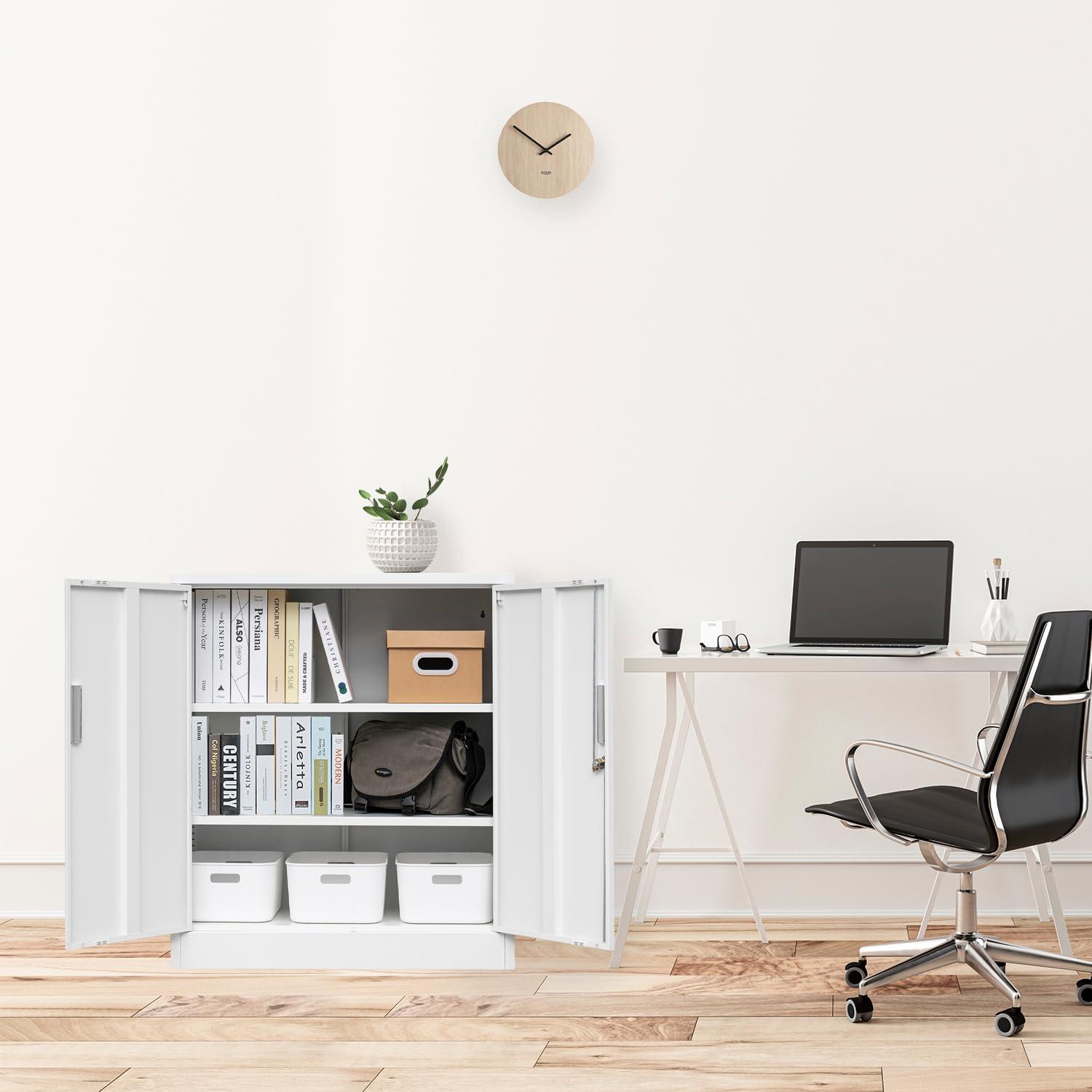 Metal Storage Cabinets with Shelves and Doors, Sideboard Buffet Cabinet for Kitchen, Entryway, Living Room, Home Office, Garage, Utility Room and Basement, 36.2" H x 31.5" W x 15.7" D (White)