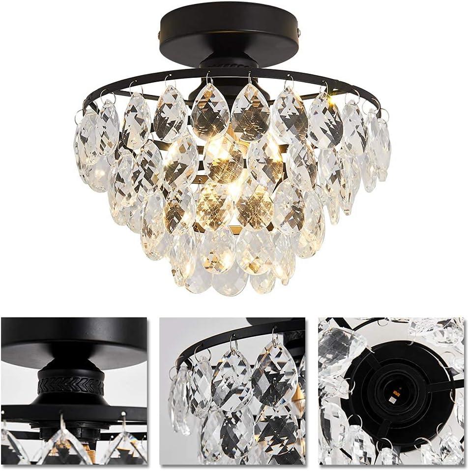 Mini Black Crystal Semi Flush Mount Ceiling Light Fixture