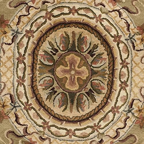 SAFAVIEH Classic Chandler Floral Bordered Wool Area Rug, Taupe/Light Green, 7'6" x 9'6" Oval