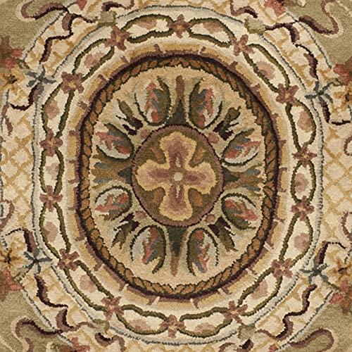 SAFAVIEH Classic Chandler Floral Bordered Wool Area Rug, Taupe/Light Green, 7'6" x 9'6" Oval