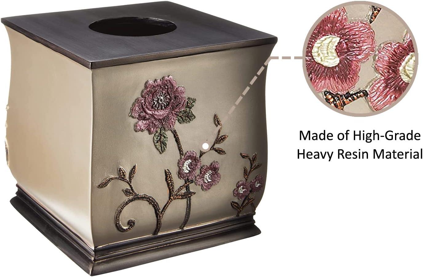 Larissa Brown Resin Tissue Box with Rose Design